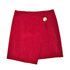 Pinkyotto Dark Red Corduroy Wrap Front Oversized Button Detail Mini Skirt sz M